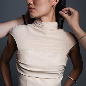 Women Mesh <b>Crop</b> <b>Top</b> Set Cotton Blended Mock Neck Short Length Daily Wear Above Knee Lightweight 120gr Vietnam Clothing - Product Image 2