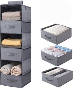Hanging Closet Organizer with 2 Drawers and 1 Underwear Drawer Foldable Closet Hanging <b>Shelves</b> Hanging Clothes Storage <b>Box</b> PE - Product Image 2