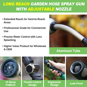 Varinha de Rega SUNSHINE de Alta Resistência em Metal com 10 Padrões de Pulverização, Controle de Fluxo por Botão e Bico de Longo Alcance para Arbustos - Product Image 2