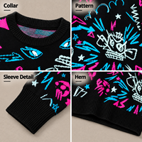 Pull personnalisé pour homme en acrylique, col rond, 480 GSM, tricot plat 5GG, imprimé graphique, coupe oversize, épaules tombantes, tricotage OEM