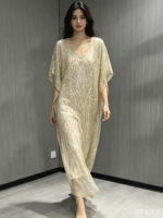 Robe de soirée élégante en polyester pour femme, longueur cheville, avec cape, perles, diamants et broderies florales – Vente en gros usine Automne Hiver
