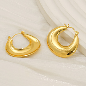 ZOGXIN C-Shaped Hoop Earrings Gold Tone Stainless Steel Geometric Party Fashion Jewelry - Product Image 4