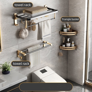 Accessori da <span class=keywords><strong>Bagno</strong></span> Set Hotel Portasciugamani Doppio Pieghevole in Lega di Alluminio con Riscaldatore Nero - Product Image 4