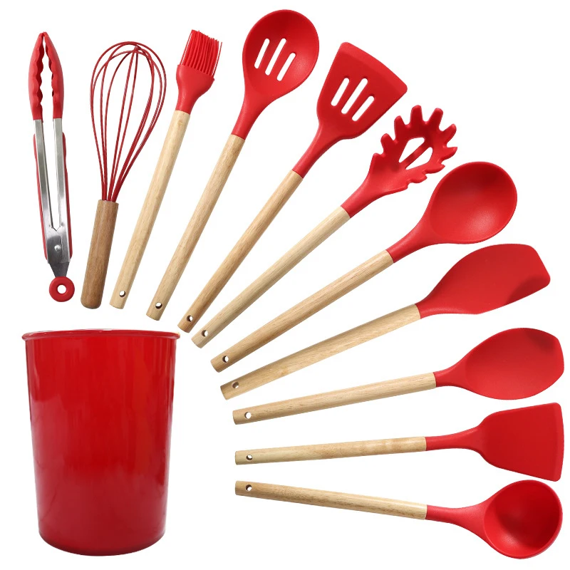 WDF Wholesale 12PCS Spoon Set with Wooden Handle Utensilios De Cocina Silicone Non-Stick Kitchenware Cooking Kitchen Utensil Set · image 4
