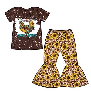 Ropa de Boutique al por Mayor, Conjuntos de Ropa para Bebés Niñas, Pantalones de Campana de Manga Corta, Estampado de Leopardo, Trajes de Granja para Niños - Product Image 4
