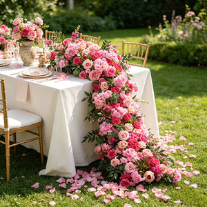 Wholesale Wedding Decorations Pink Silk Wedding Artificial Flower Row High Quality Flower <b>runner</b> - Product Image 1