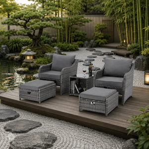 Ensemble <span class=keywords><strong>de</strong></span> <span class=keywords><strong>salon</strong></span> d'extérieur en rotin PE résistant aux UV, 5 pièces, meubles <span class=keywords><strong>de</strong></span> patio en osier avec ottoman et <span class=keywords><strong>table</strong></span> d'appoint - Product Image 1