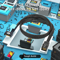 PCIE Slimline SFF-8654 MCIO 4I 4X 38-Pin 90 derajat SAS HD SFF-8643 Server kabel adaptor 1m mendukung PCIe Gen5 untuk komputer
