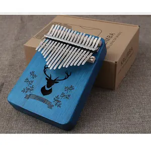 Bel prezzo elegante regalo musicale per bambini giocattolo musicale strumento musicale bellissimo blu intagliato 17 tasti Kalimba in legno