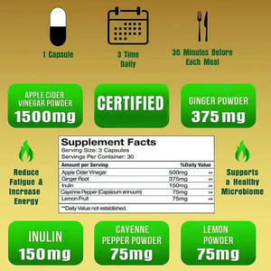 แคปซูลน้ำส้มสายชูหมักแอปเปิ้ล OEM ODM ผสมสารสกัดรากขิงและอินนูลิน 1500 มก. ช่วยควบคุมน้ำหนัก แคปซูล ACV - Product Image 2
