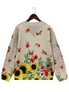 Maglione da Donna Traspirante Casual con Motivo Girasole, Collo a V, Maniche Lunghe, Lavorazione Pointelle <span class=keywords><strong>e</strong></span> Inserti in Rete, 100% Poliestere, Collezione Primavera 2026 - Product Image 4
