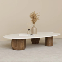 Table Basse Moderne pour Salon, Design Nordique en Bois avec Plateau en Verre Transparent