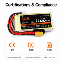 Batterie LiPo TCB RC améliorée 900mAh 1100mAh 2S-6S 7.4V-22.2V 25C-60C pour modèle d'avion RC, fourniture directe du fabricant