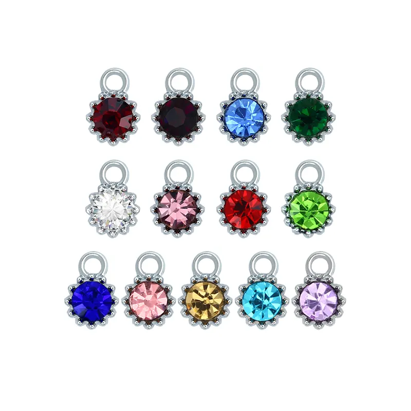 Flower Birthstone Necklace Pendant Crystal Hang Charms For Women Jewelry Making DIY Accessories Keychain Kids Gift