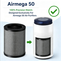 Filtre de remplacement Airmega 50 pour purificateur d'air compact domestique de chambre à coucher, 3-en-1, HEPA H13 véritable, désodorisation des odeurs, charbon actif
