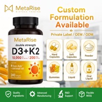 Capsules de Vitamine D3 K2 de Haute Qualité Certifiées GMP, Formule à l'Huile de Coco Facile à Avaler pour Adultes (Ne convient pas aux nouveau-nés)