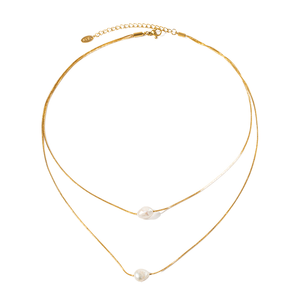 Collier Pendentif Double Couche en Perle d'Eau Douce Plaqué Or 18 carats Acier Inoxydable Chaîne Fine pour Femme - Product Image 1