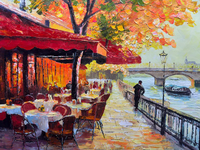 Seine Riverside Paysage Naturel Toile Peinture À L'huile Romantique Paris Café Art 3D Peint À La Main Rue Texture Mur Art