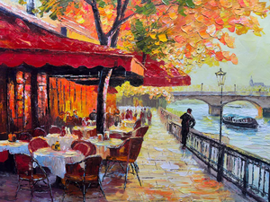 Lãng mạn Paris cafe nghệ thuật 3D vẽ tay đường phố kết cấu tường nghệ thuật Seine Riverside phong cảnh thiên nhiên Tranh sơn dầu - Product Image 2