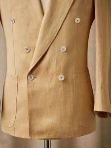 Costume d'affaires 2 pièces en <span class=keywords><strong>lin</strong></span> jaune pour <span class=keywords><strong>homme</strong></span>, <span class=keywords><strong>tenue</strong></span> de <span class=keywords><strong>mariage</strong></span>, double boutonnage, coupe ajustée, revers en pointe haut, grande taille pour adultes - Product Image 6