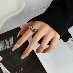 Crystal Heart Bow <b>Open</b> <b>Ring</b> Adjustable Index Finger <b>Ring</b> Fashionable Luxurious Party Jewelry - Product Image 2