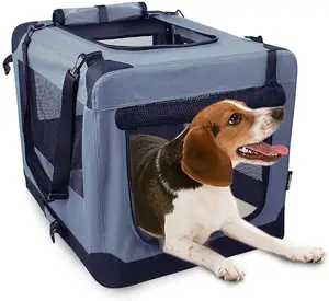 FREE SAMPLE Soft Pet Crates Kennel 3 Door Soft Sided Folding Travel Pet Carrier with Straps and Fleece Mat for Dogs Cats Rabbits