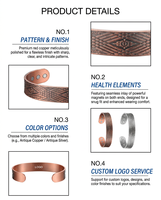 Bracelet magnétique unisexe classique en cuivre avec 6 aimants en néodyme, bracelet large réglable pour anniversaire