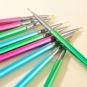 <b>Pink</b> Green Blue Metal Handle 3pcs 6mm 9mm 11mm Gel Nail Art Liner Brush Set Vegan Nylon Hair Manicure Salon Nail Art Brushes - Product Image 6