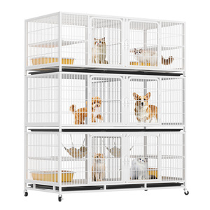 Gabbia per Gatti a 3 Livelli con Ruote, Recinto Impilabile per Cani, Gabbia Multi-Livello per Negozi di <span class=keywords><strong>Animali</strong></span>, per Gatti e Cani di Piccola Taglia - Product Image 1