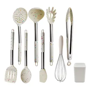 Ensemble d'ustensiles de cuisine, en acier inoxydable et silicone, multi-usages, 8 pièces, vente en gros,