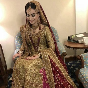 2021 última moda elegante adornado cuentas de cristal piedra trabajo nupcial Kurta & Lehenga vestido hecho de seda - Product Image 1