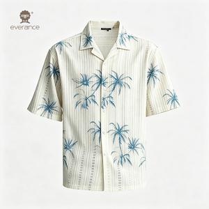 Camicia da <span class=keywords><strong>uomo</strong></span> a righe all'uncinetto Sketch Palm 165gsm in poliestere cotone traspirante ODM con stampa palma blu, stile cubano da resort, 155cm - Product Image 6