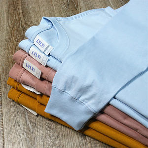 T-shirt Unisex in cotone 100% pesante a manica lunga a tinta unita con Logo personalizzato ricamo Unisex oversize adatto a uomo e donna - Product Image 3