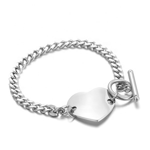 Yiwu Aceon Velle acier inoxydable <span class=keywords><strong>gourmette</strong></span> lien chaîne connecteur de remplacement blanc bricolage graver coeur incurvé fermoir à bascule Bracelet - Product Image 1