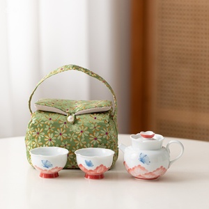 Bộ trà gốm mới underglaze màu tinh khiết vẽ tay nhỏ ấm trà tươi 1 nồi 2 Ly Mỹ phẩm Túi đặt cho Bộ trà du lịch - Product Image 5