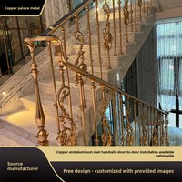Rampe d'escalier de villa, style luxe léger, en cuivre et aluminium, gravée, polie, à fixation au sol, pour usage intérieur, nouveau style chinois