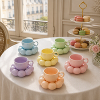 Ensemble tasse et soucoupe en porcelaine couleur macaron, durable, soucoupe en forme de nuage, style nordique, 200 ml, espresso, latte, thé, pastel