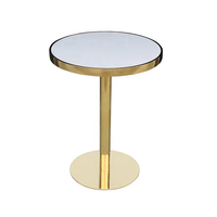 Table à manger ronde exquise de haute qualité avec dessus de table en porcelaine Riprap et base de table en acier inoxydable titane or