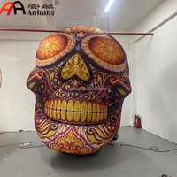 Calavera de Azúcar Inflable Gigante de 3m con Diseño Floral para Decoración de Halloween, Día de Muertos, Eventos al Aire Libre y Publicidad