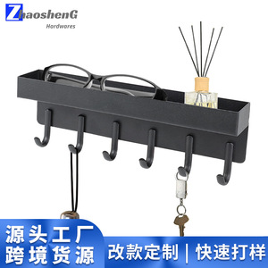 Wall Mounted Key Rack Tray <b>Black</b> 6 <b>Hooks</b> Storage Organizer For Entryway Door Back Home Use - Product Image 5