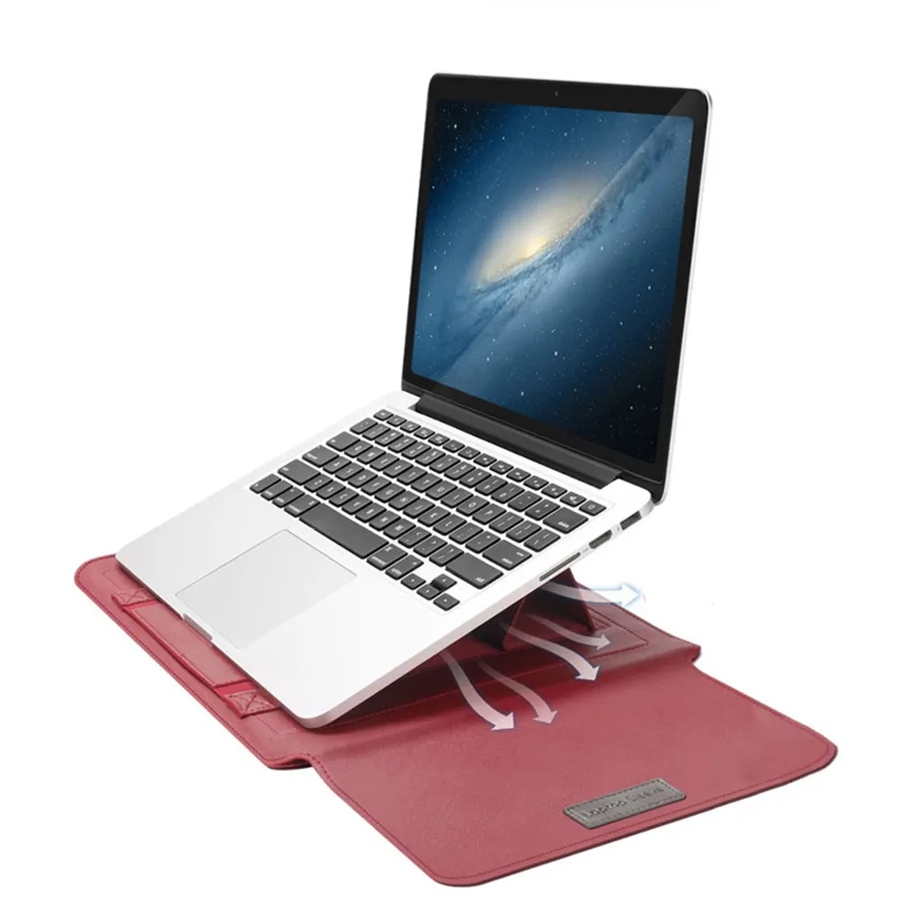 Individuelles wasserdichtes Pu-Leder Laptop-Hülle mit klappbarem Stand für Macbook Air / Pro 13" 15"