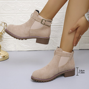 Bottines classiques grande taille pour femme, nouvelle collection automne-hiver 2025, talon épais, imperméables, respirantes, doublure en daim et maille, avec boucle - Product Image 6