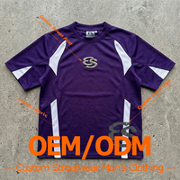 T-shirts d'été pour hommes personnalisés, à manches courtes, col rond, 100 % coton, coupe oversize, avec empiècements en maille et logo métallique 3D imprimé sérigraphié