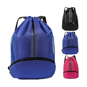 Sport Cinch Sack Ball Holder <b>Backpack</b> Reflective Dual Stripe Mesh Pocket Gym Bag Soccer Basketball Outdoor Training Pack - Product Image 1