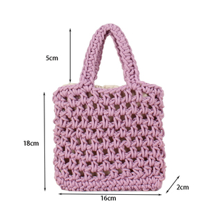 Femmes coton corde <span class=keywords><strong>Crochet</strong></span> cordon tissé Mini pochette paille <span class=keywords><strong>sac</strong></span> à main filet de pêche seau <span class=keywords><strong>sac</strong></span> fourre-tout - Product Image 5