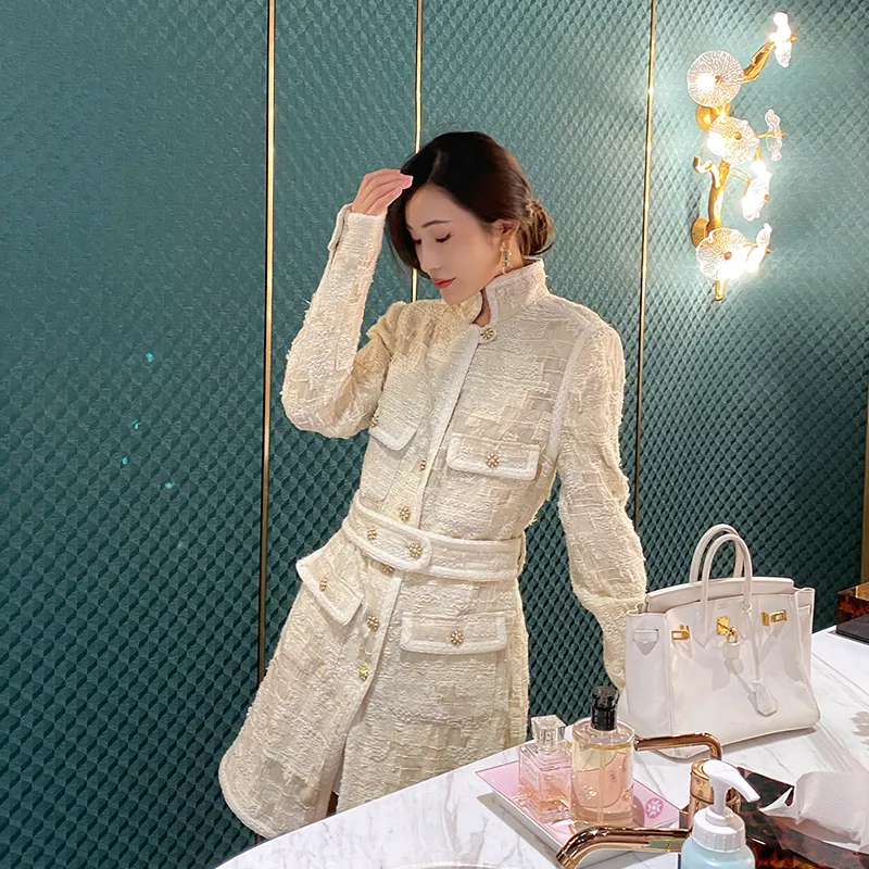 Anfeiouna jaqueta elegante feminina, casaco de renda cintura alta, alta qualidade, 2021