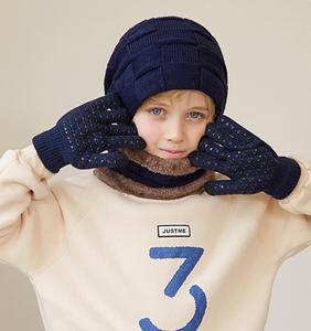 Enfants garçons enfants solide Plaid <span class=keywords><strong>tricot</strong></span>é Beanie <span class=keywords><strong>Snood</strong></span> gants ensemble hiver extérieur chaud <span class=keywords><strong>tricot</strong></span>é chapeau écharpe gants costume - Product Image 2