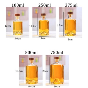 Bouteille en verre ronde transparente personnalisée avec logo, 100 ml, 250 ml, 375 ml, 500 ml, 750 ml, pour liqueur, <span class=keywords><strong>alcool</strong></span>, spiritueux, vin, whisky, <span class=keywords><strong>vodka</strong></span>, avec bouchon en liège - Product Image 4