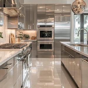 Tùy Chỉnh Hiện Đại Sang Trọng Nội Thất Nhôm Lưu Trữ Bồn Rửa Toàn Bộ Thép Không Gỉ Nhà Bếp Tủ Đặt Đảo Tủ Bếp - Product Image 4