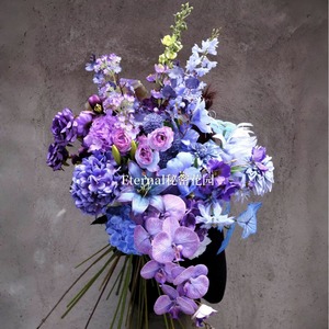 Fleurs artificielles Secret Garden bleu violet, roses, lys et hortensias en plastique imprimé 3D, décorations de mariage - Product Image 1